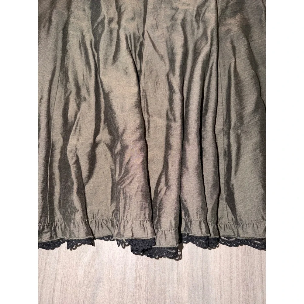 Calico Floral Embroidered Lace Trim Midi Skirt Olive Black Gothic Boho  12 A10